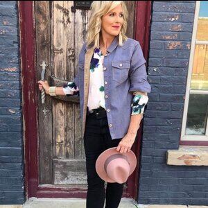 CAbi Workshop Jacket Shacket Blue Denim Size Small